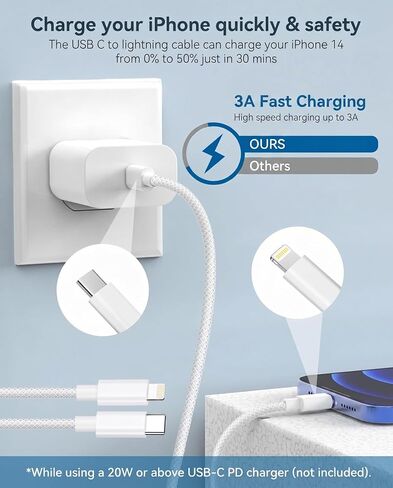 iPhone Charger Lightning Cable 3FT 2Pack,[Apple MFi Certified]USB C to Lightning Cable Nylon Braided,Type C to lightning iPhone Charger Cord cable Fast Charging for iphone 14/13/12/11/X/8/7/6/SE,iPad in Saudi Arabia