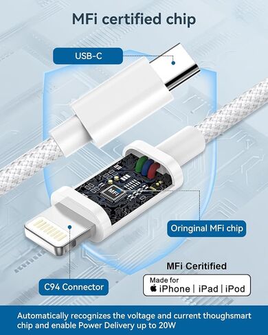 iPhone Charger Lightning Cable 3FT 2Pack,[Apple MFi Certified]USB C to Lightning Cable Nylon Braided,Type C to lightning iPhone Charger Cord cable Fast Charging for iphone 14/13/12/11/X/8/7/6/SE,iPad in Saudi Arabia