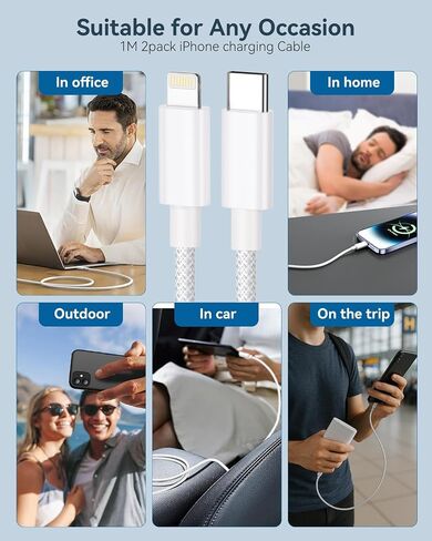 iPhone Charger Lightning Cable 3FT 2Pack,[Apple MFi Certified]USB C to Lightning Cable Nylon Braided,Type C to lightning iPhone Charger Cord cable Fast Charging for iphone 14/13/12/11/X/8/7/6/SE,iPad in Saudi Arabia