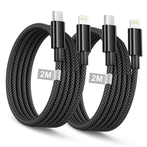 iPhone Charger Lightning Cable 6FT 2Pack,[Apple MFi Certified]USB C to Lightning Cable Cord Black,Nylon Braided iPhone Fast Charger Charging Cord for iphone 14 13 12 11 Pro Max X 8 7 6 SE,iPad Air/Pro in Saudi Arabia