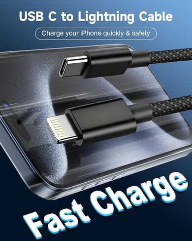iPhone Charger Lightning Cable 6FT 2Pack,[Apple MFi Certified]USB C to Lightning Cable Cord Black,Nylon Braided iPhone Fast Charger Charging Cord for iphone 14 13 12 11 Pro Max X 8 7 6 SE,iPad Air/Pro in Saudi Arabia
