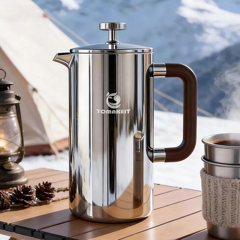 TOMAKEIT 1L/34 Oz French Press Coffee Maker,304 Stainless Steel Coffee Press,Durable & Easy Clean,Leak-Proof Design,Prensa Francesa Para Cafe for Home,Office,Camping (Silver-Upgrade) in Kuwait