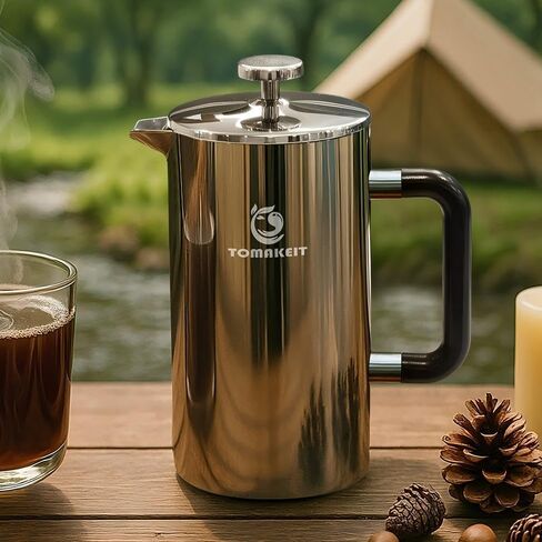 TOMAKEIT 1L/34 Oz French Press Coffee Maker,304 Stainless Steel Coffee Press,Durable & Easy Clean,Leak-Proof Design,Prensa Francesa Para Cafe for Home,Office,Camping (Silver-Upgrade) in Kuwait