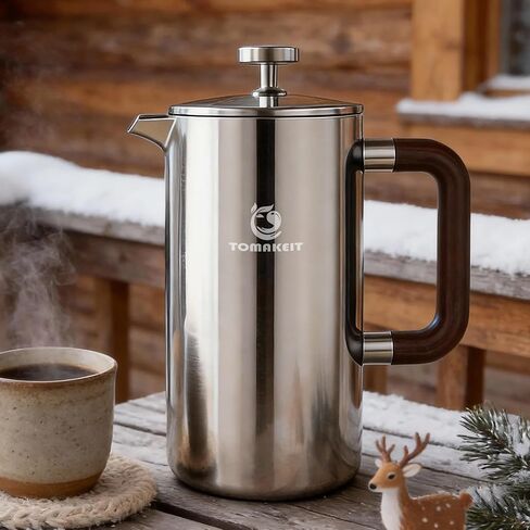 TOMAKEIT 1L/34 Oz French Press Coffee Maker,304 Stainless Steel Coffee Press,Durable & Easy Clean,Leak-Proof Design,Prensa Francesa Para Cafe for Home,Office,Camping (Silver-Upgrade) in Kuwait