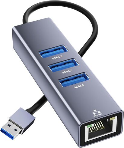 USB to Ethernet Adapter, 4 in 1 Gigabit LAN Network Adapter with 3 x Type-A3.0, USB Hub with Ethernet, RJ45 to Type-A Cable for Laptop, Compatible with Windows, Mac OS, Linux, Surface and More in Kuwait