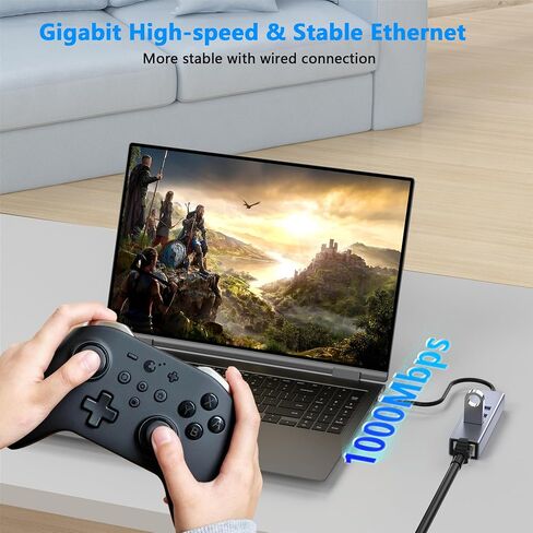 USB to Ethernet Adapter, 4 in 1 Gigabit LAN Network Adapter with 3 x Type-A3.0, USB Hub with Ethernet, RJ45 to Type-A Cable for Laptop, Compatible with Windows, Mac OS, Linux, Surface and More in Kuwait