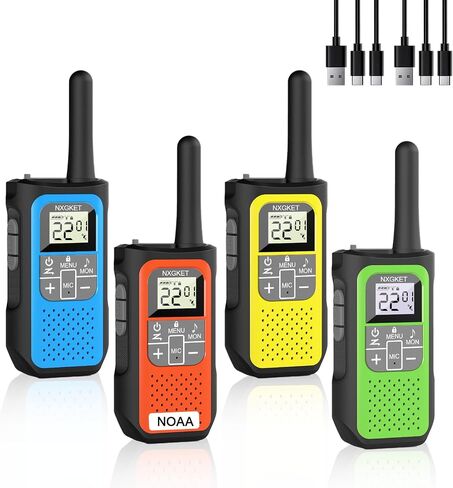 Long Range Walkie Talkies, 4 Pack Rechargeable 2 Way Radios Walkie Talkie with 22 FRS Channel, NOAA Weather Alert, VOX, Built-in 1200mAh Li-ion Battery for Kids Adults, Camping Hiking Cruises in Kuwait