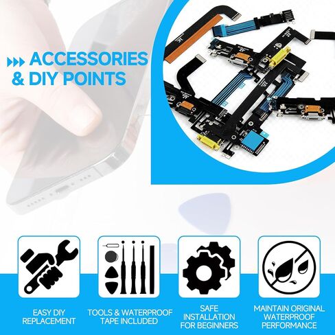 for iPhone 15 Charging Port Replacement (Black) OEM Original Lightning USB Dock Connector Flex Cable Assembly Includes Waterproof Tape & Tool Kit for A3090, A2846, A3089, A3092 in Saudi Arabia