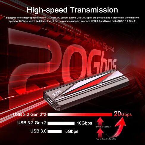 Netac 2TB Extreme Portable SSD External Solid State Drives Up to 2000MB/s Read 1700MB/s Write Speed, USB 3.2 Gen.2 Business Travel Essential Supports Win to Go, ZX20L in Kuwait