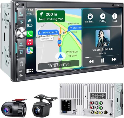 QLED Double Din Car Stereo with Dash Cam & Backup Camera, Wireless Apple CarPlay & Android Auto, Bluetooth, 4.2-Ch 2 Subwoofers Outputs, 7 inch Touchscreen, MirrorLink, FM/AM Radio in Kuwait
