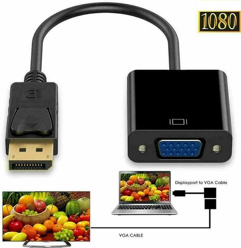 DP to VGA Adapter, Gold-Plated DisplayPort to VGA Converter Male to Female 1080P(Black) in Saudi Arabia