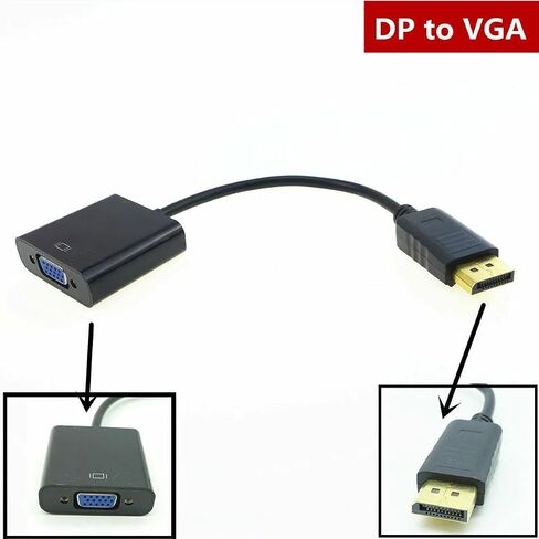 DP to VGA Adapter, Gold-Plated DisplayPort to VGA Converter Male to Female 1080P(Black) in Saudi Arabia