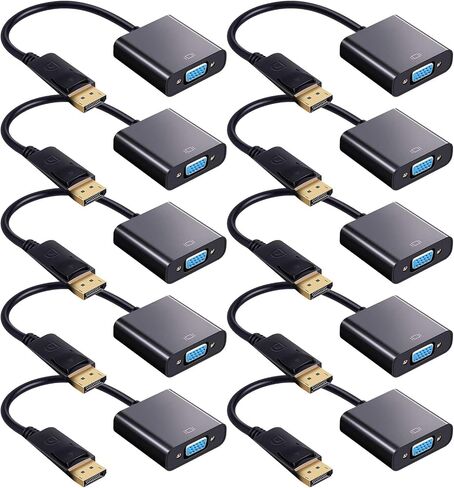 Yunsailing 10 Pack DisplayPort to VGA Adapters Gold Plated Compatible with Laptop, Monitor, PC, Projector (Black) in Saudi Arabia