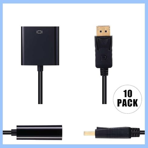 Yunsailing 10 Pack DisplayPort to VGA Adapters Gold Plated Compatible with Laptop, Monitor, PC, Projector (Black) in Saudi Arabia
