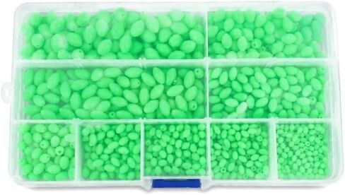 Fishing Beads – Oval Soft Plastic Luminous Beads Kit for Saltwater & Freshwater Rigging, Non-Slip Design with Storage Box (Green, 9 Sizes Included)‌ in Saudi Arabia