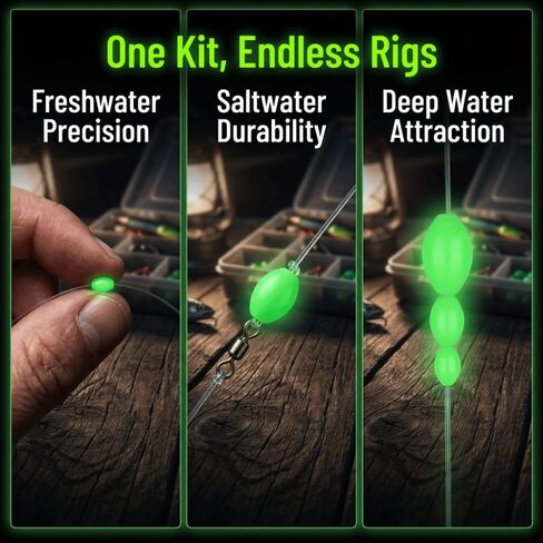 Fishing Beads – Oval Soft Plastic Luminous Beads Kit for Saltwater & Freshwater Rigging, Non-Slip Design with Storage Box (Green, 9 Sizes Included)‌ in Saudi Arabia