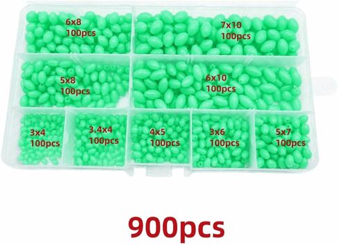 Fishing Beads – Oval Soft Plastic Luminous Beads Kit for Saltwater & Freshwater Rigging, Non-Slip Design with Storage Box (Green, 9 Sizes Included)‌ in Saudi Arabia