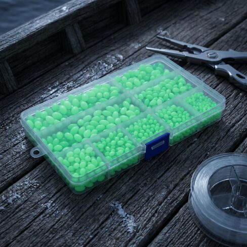 Fishing Beads – Oval Soft Plastic Luminous Beads Kit for Saltwater & Freshwater Rigging, Non-Slip Design with Storage Box (Green, 9 Sizes Included)‌ in Saudi Arabia