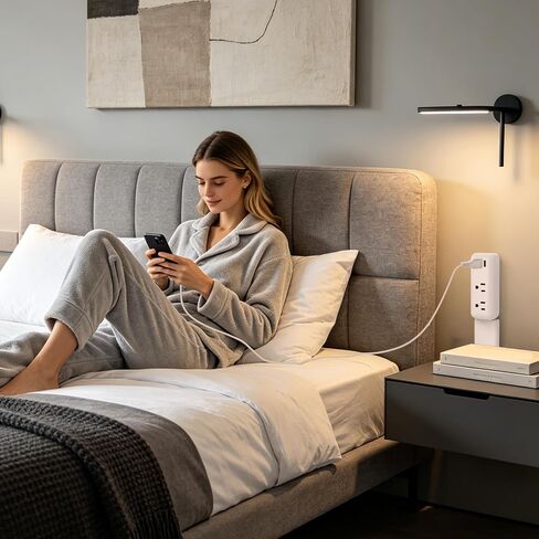 Extendable Electrical Outlet Extender Stick, 2 AC Outlets with USB-A & USB-C Ports, 22"-34" Adjustable Length, 180° Rotatable Wall Power Socket Expander for Nightstand, Sofa, Desk Hard-to-Reach Plugs in Saudi Arabia