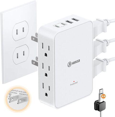 2 Prong to 3 Prong Outlet Adapter, 3 Sided 6 Outlet, PD 20W USB C in Saudi Arabia