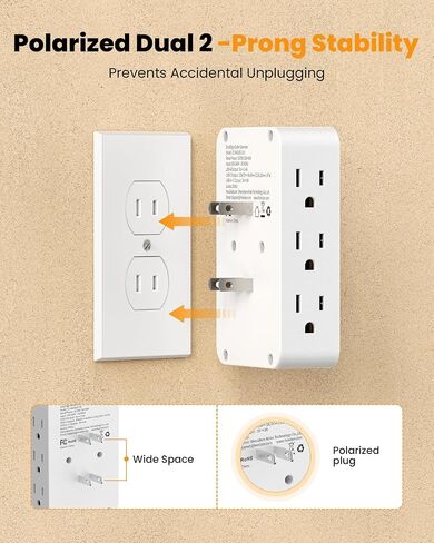 2 Prong to 3 Prong Outlet Adapter, 3 Sided 6 Outlet, PD 20W USB C in Saudi Arabia