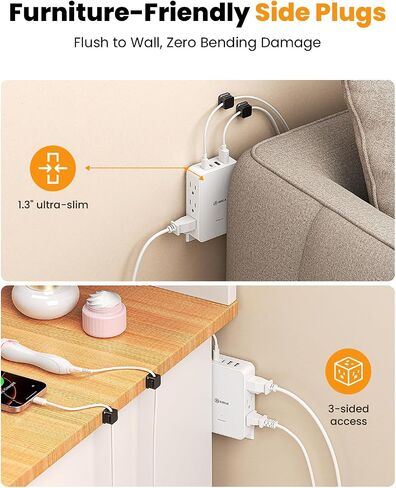 2 Prong to 3 Prong Outlet Adapter, 3 Sided 6 Outlet, PD 20W USB C in Saudi Arabia
