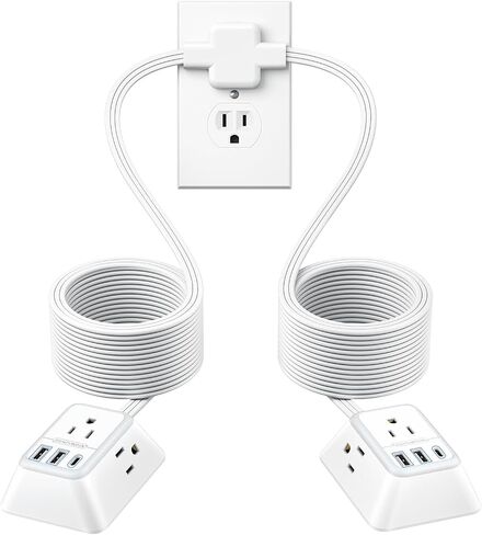 NTONPOWER Split Extension Cord 12FT, Twin Extension Cord with 6 AC Outlets on Each Side, 2 USB-A & 1 USB-C, Flat Plug Dual Extension Cord for Behind Bed, Couch, Nightstands in Saudi Arabia