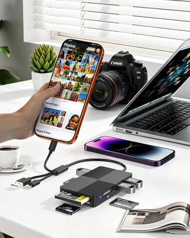 8-in-1 Memory Card Reader, Memory Stick Pro Duo Adapter, SD/TF/MS/CF/XD Card Reader with 3 USB 2.0 Ports, USB-C/Lightning/USB-A Multi Card Reader for iPhone iPad Android Mac PC, OTG Plug & Play in Saudi Arabia