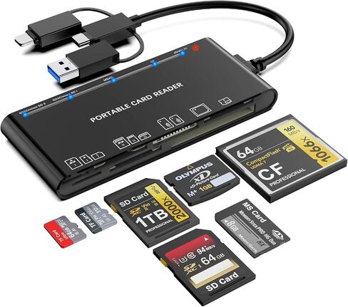 Memory Card Reader, USB 3.0 and USB-C to SD Micro SD CF MS xD Cards, 7 in 1 Multi Card Reader/Adapter for Windows, Mac, iOS, Android in Saudi Arabia