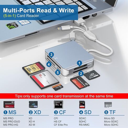 Memory Stick Pro Duo Adapter for iPhone - 5 in 1 SD/TF/MS/CF/XD Card Reader for PC/Android/Lightning Device, Aluminum Multi Memory Card Reader USB C Lightning OTG Compact Flash Card Reader in Kuwait