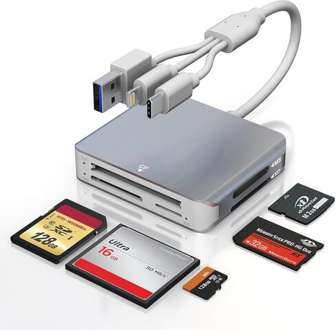 Memory Stick Pro Duo Adapter for iPhone - 5 in 1 SD/TF/MS/CF/XD Card Reader for PC/Android/Lightning Device, Aluminum Multi Memory Card Reader USB C Lightning OTG Compact Flash Card Reader in Kuwait