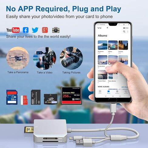 Memory Stick Pro Duo Adapter for iPhone - 5 in 1 SD/TF/MS/CF/XD Card Reader for PC/Android/Lightning Device, Aluminum Multi Memory Card Reader USB C Lightning OTG Compact Flash Card Reader in Kuwait