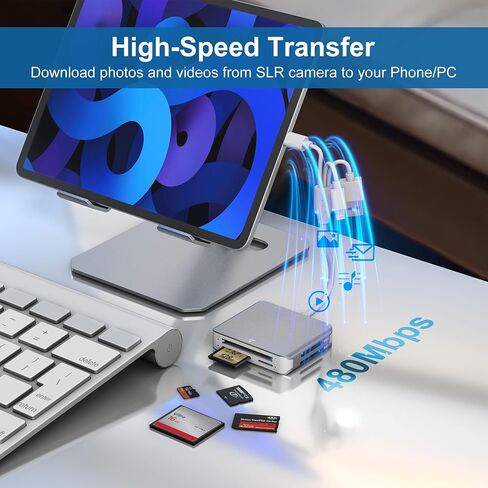 Memory Stick Pro Duo Adapter for iPhone - 5 in 1 SD/TF/MS/CF/XD Card Reader for PC/Android/Lightning Device, Aluminum Multi Memory Card Reader USB C Lightning OTG Compact Flash Card Reader in Kuwait