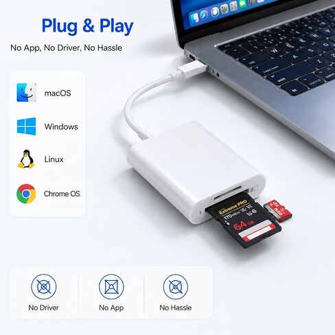 USB-C SD Card Reader, Type C SD Card Reader, Supports SD and MicroSD Memory Card Adapters for iPhone 17 16/15/iPad/MacBook/Mac, High-Speed Trail Camera Viewer Plug & Play -2 Slots in Saudi Arabia