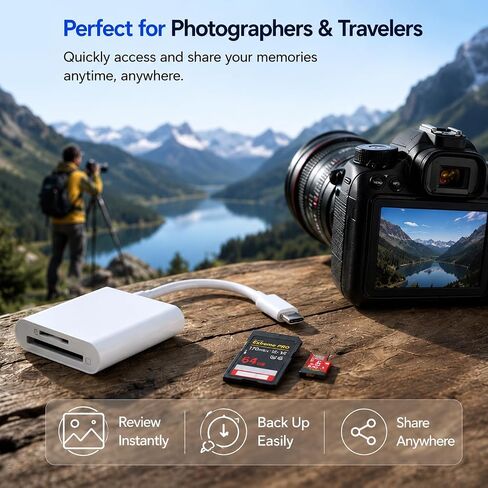 USB-C SD Card Reader, Type C SD Card Reader, Supports SD and MicroSD Memory Card Adapters for iPhone 17 16/15/iPad/MacBook/Mac, High-Speed Trail Camera Viewer Plug & Play -2 Slots in Saudi Arabia
