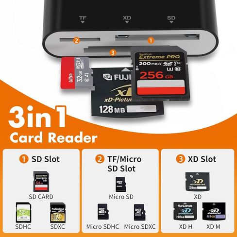 XD Card Reader, 3 in 1 SD/TF/XD Card Adapter, USB-C & Lightning in Saudi Arabia