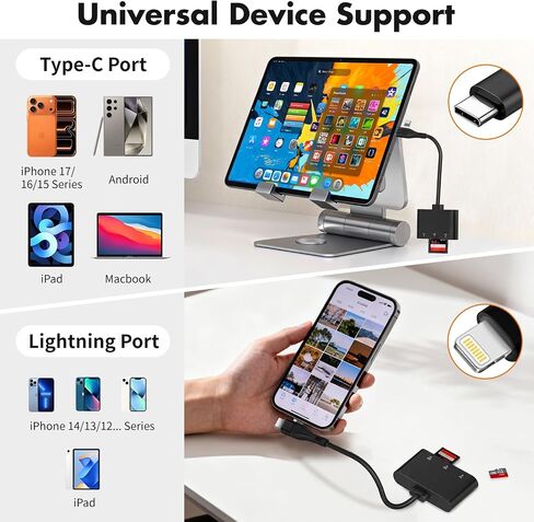 XD Card Reader, 3 in 1 SD/TF/XD Card Adapter, USB-C & Lightning in Saudi Arabia