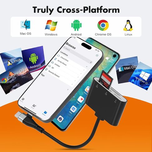 XD Card Reader, 3 in 1 SD/TF/XD Card Adapter, USB-C & Lightning in Saudi Arabia