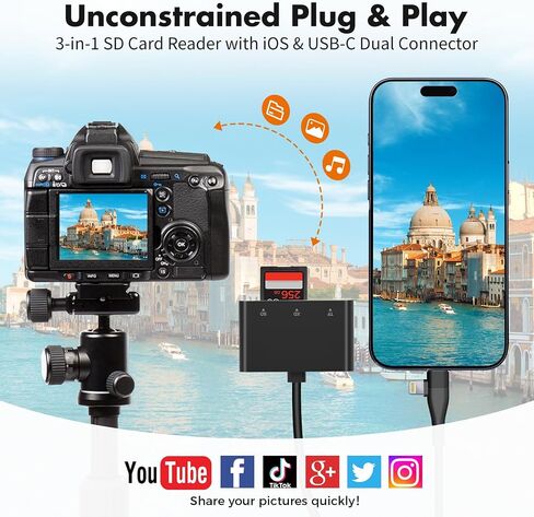 XD Card Reader, 3 in 1 SD/TF/XD Card Adapter, USB-C & Lightning in Saudi Arabia