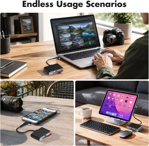 XD Card Reader, 3 in 1 SD/TF/XD Card Adapter, USB-C & Lightning in Saudi Arabia