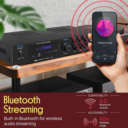 Pyle Bluetooth 5.1 Channel Home Entertainment Amplifier - Subwoofer Out - Easy Karaoke with Dual Mic Inputs w/ Echo, USB-A / SD Reader with MP3 Player, RCA In and Line out - PDA8BU in Saudi Arabia