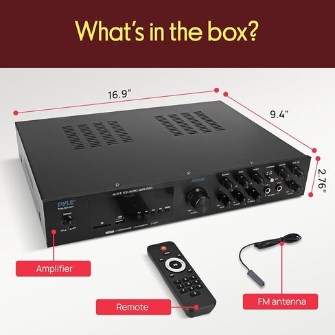 Pyle Bluetooth 5.1 Channel Home Entertainment Amplifier - Subwoofer Out - Easy Karaoke with Dual Mic Inputs w/ Echo, USB-A / SD Reader with MP3 Player, RCA In and Line out - PDA8BU in Saudi Arabia