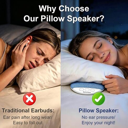 Mini Pillow Speaker for Sleeping, Ultra-Thin Bluetooth Speaker Under Pillow Speaker with White Noise Sound Machine Headphone-Free Sleep Speaker for Adult for Gift-Blue in Saudi Arabia