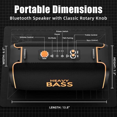 HEAVY BASS Portable Bluetooth Speaker, 120W Peak Wireless Speaker, 28-Hour Playtime, Adjustable Treble & Bass, Loud Stereo Sound for Outdoor Use in Kuwait