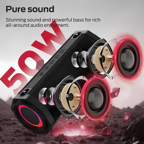 Oraolo Bluetooth Speaker, 50W Loud Stereo Sound Portable Outdoor Speakers, IPX6 Waterproof, TWS Pairing, 24H Playtime, Built-in Mic, Bluetooth 5.4, Dual Bass Speakers for Home, Parties, Travel, Black in Kuwait