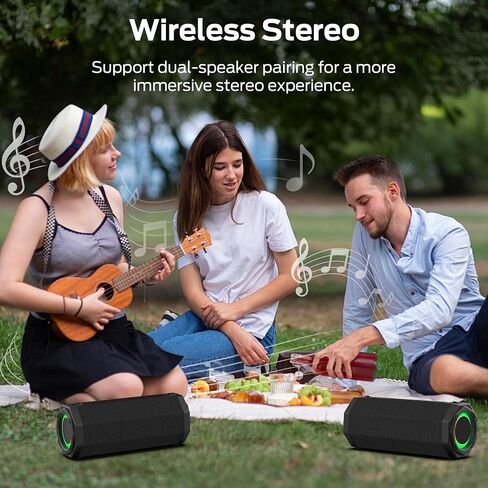 Oraolo Bluetooth Speaker, 50W Loud Stereo Sound Portable Outdoor Speakers, IPX6 Waterproof, TWS Pairing, 24H Playtime, Built-in Mic, Bluetooth 5.4, Dual Bass Speakers for Home, Parties, Travel, Black in Kuwait