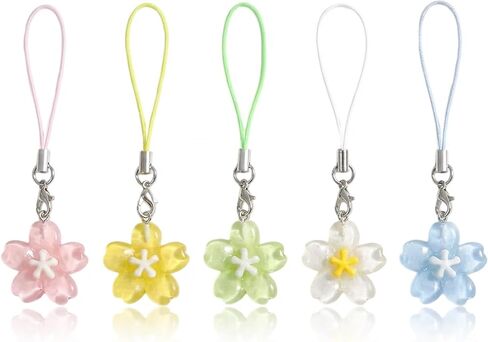 Cute Floral Phone Charm Y2K Coquette Aesthetic Cell Phone Charms Kawaii Colourful Sakura Bag Charm Accessoies 5Pcs in Kuwait