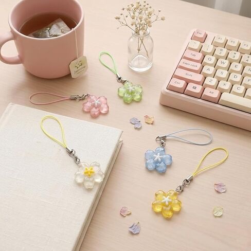 Cute Floral Phone Charm Y2K Coquette Aesthetic Cell Phone Charms Kawaii Colourful Sakura Bag Charm Accessoies 5Pcs in Kuwait