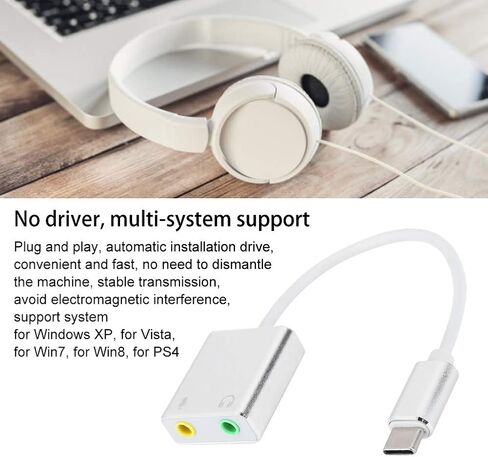 USB Sound Card, 7.1 Channel Aluminum Alloy Type C External Sound Card No Drive Stereo Audio Adapter in Saudi Arabia