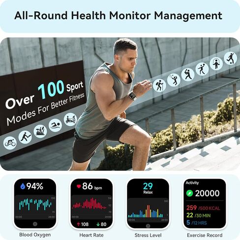Smart Watch for Women Men, Smartwatch for iPhone & Android Bluetooth (Answer/Call) Built-in Alexa, 1.91" HD Fitness Tracker with 105+ Sport Modes, IP68 Waterproof, Sleep/Heart Rate/SpO2/Stress Monitor in Kuwait